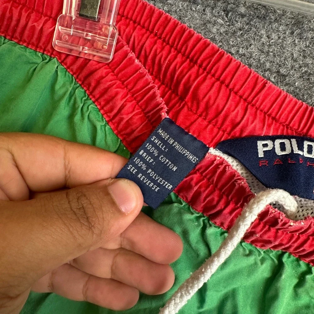 Vintage Polo Sport Swim Trunks Mens Large‎ Green Colorblock 90s 4
